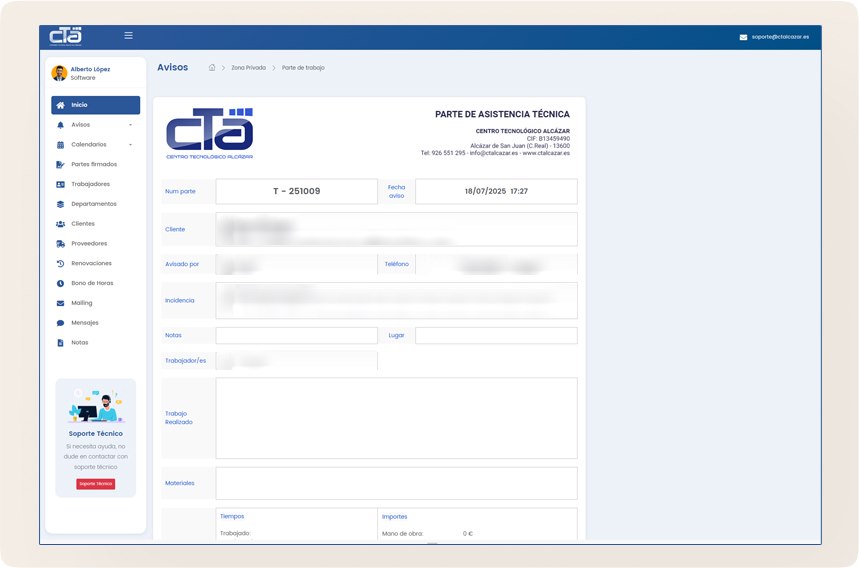 Captura de pantalla del software de gestión de avisos - Estadísticas