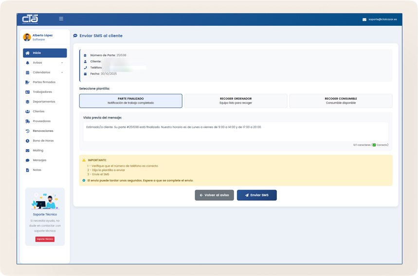 Captura de pantalla del software de gestión de avisos - Gestión de usuarios